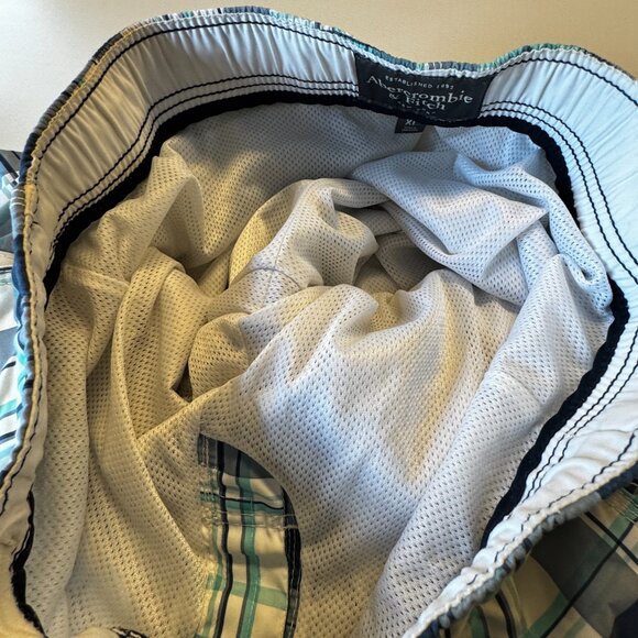 VTG Y2K Abercrombie & Fitch Cargo Swim Shorts Mens XL Blue Green Gray Plaid - Picture 6 of 12